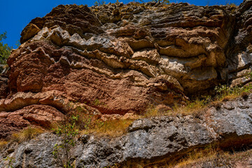 Geological formations at Boljetin river gorge in Eastern Serbia