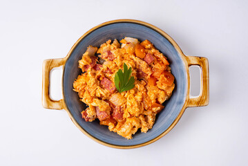 stewed vegetables with meat. on a white background