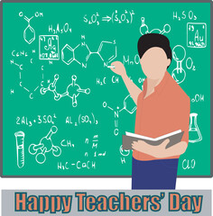 teacher day illustration. scientist looking at the formula.