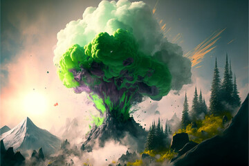 landscape with green poison erupting from the earth