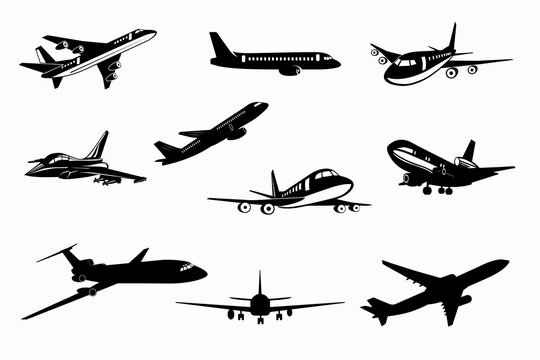 plane silhouette on a white background, vector illustration,airplane vector,aeroplane vector 
