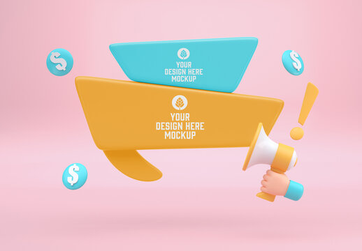 Comic Speech Bubble with Megaphone Mockup