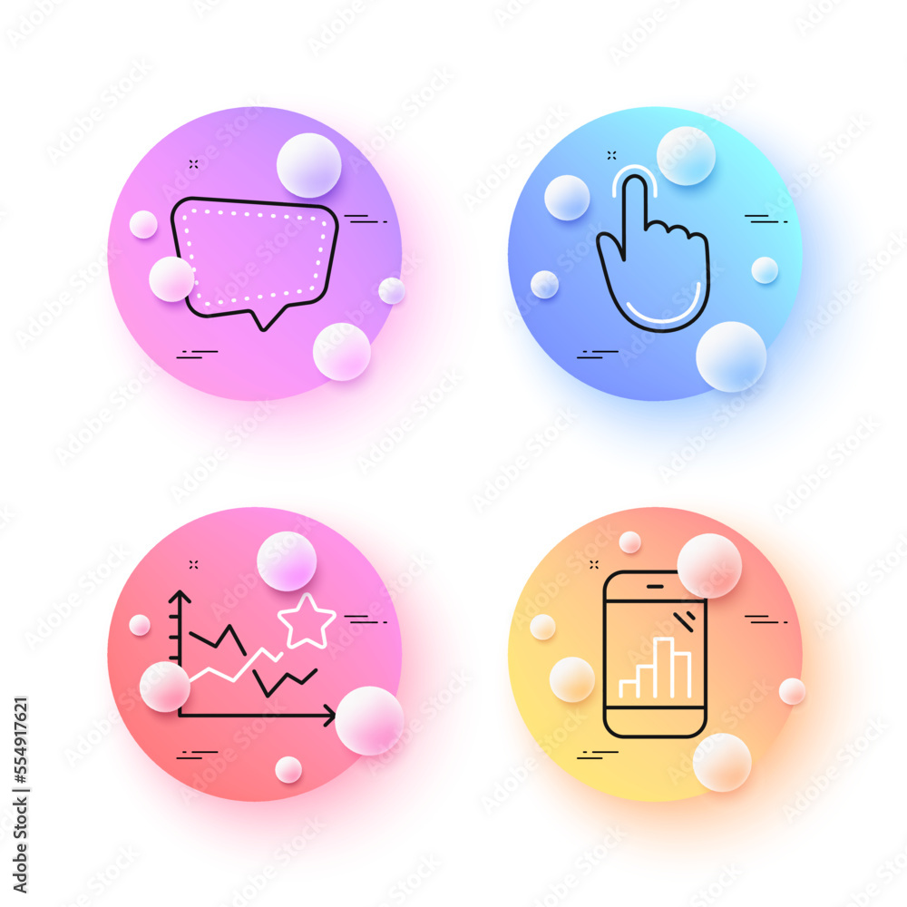 Poster hand click, ranking stars and chat message minimal line icons. 3d spheres or balls buttons. graph ph
