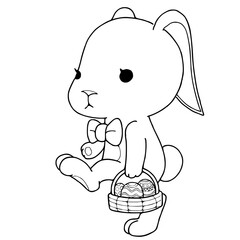 Bunny rabbit with Easter eggs coloring book pages.vector illustration isolated on white background.