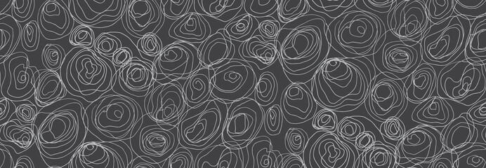 Abstract seamless Pattern on grey Background. Hand drawn doodle spirals, curves. Light lines on dark.  Endless texture for your design, fabrics, decor, print. Contemporary modern  Vector illustration.