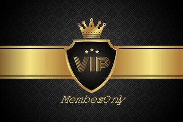 luxury gold and black premium vip card for club members only, golden shield with ribbon