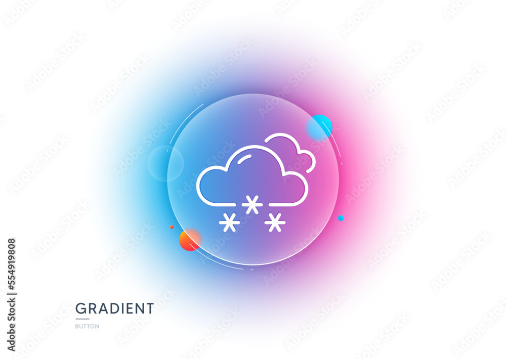 Poster snow weather forecast line icon. gradient blur button with glassmorphism. clouds with snowflake sign