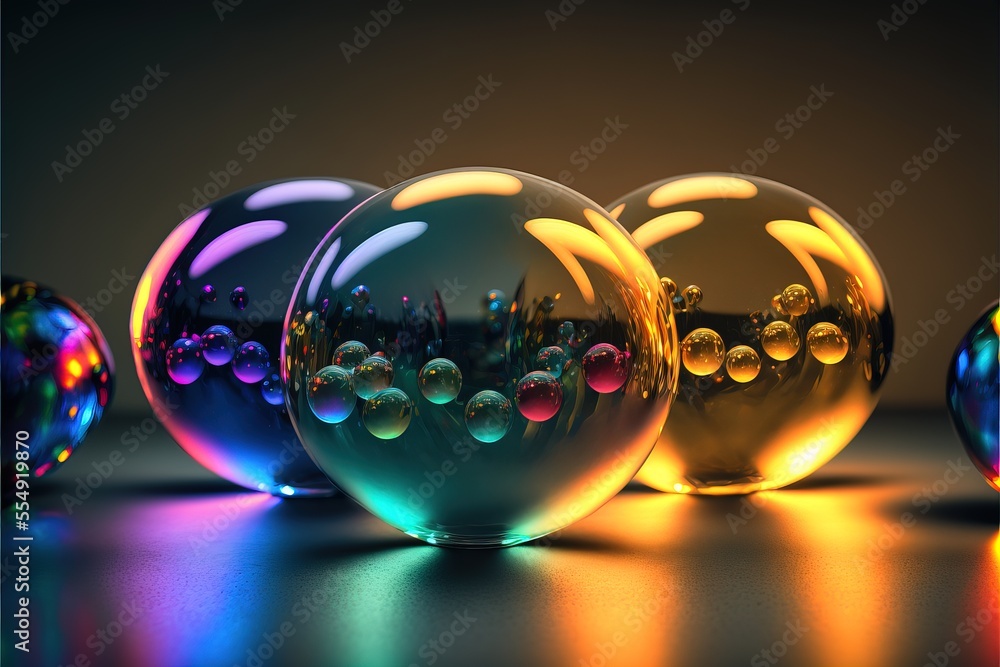 Poster a group of shiny balls with a black background and a yellow background with a black background and a