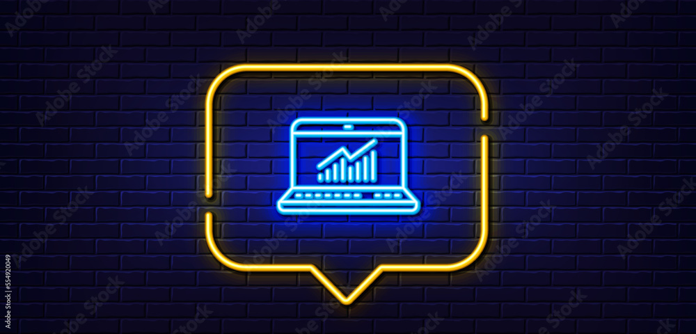 Aufkleber neon light speech bubble. data analysis and statistics line icon. report graph or chart sign. comput