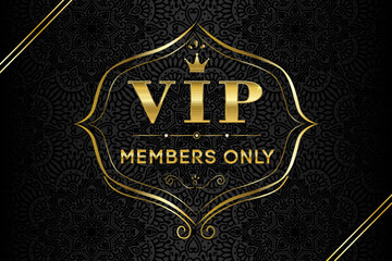 luxury gold and black premium vip card for club members only, anniversary label with ribbon