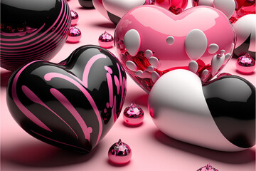 Abstract 3D Red pink black heart shape.Generative AI.