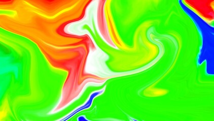 Green Orange fluid wave. Duotone geometric compositions with gradient 3d flow shape. Innovation modern background.  Abstract Fluid Acrylic Painting. Liquid background.