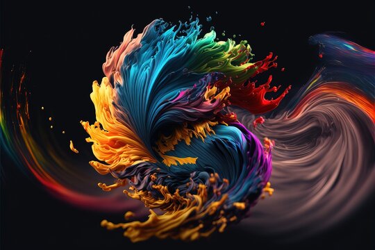  A Colorful Swirl Of Paint On A Black Background With A Black Background And A Black Background With A White Border.