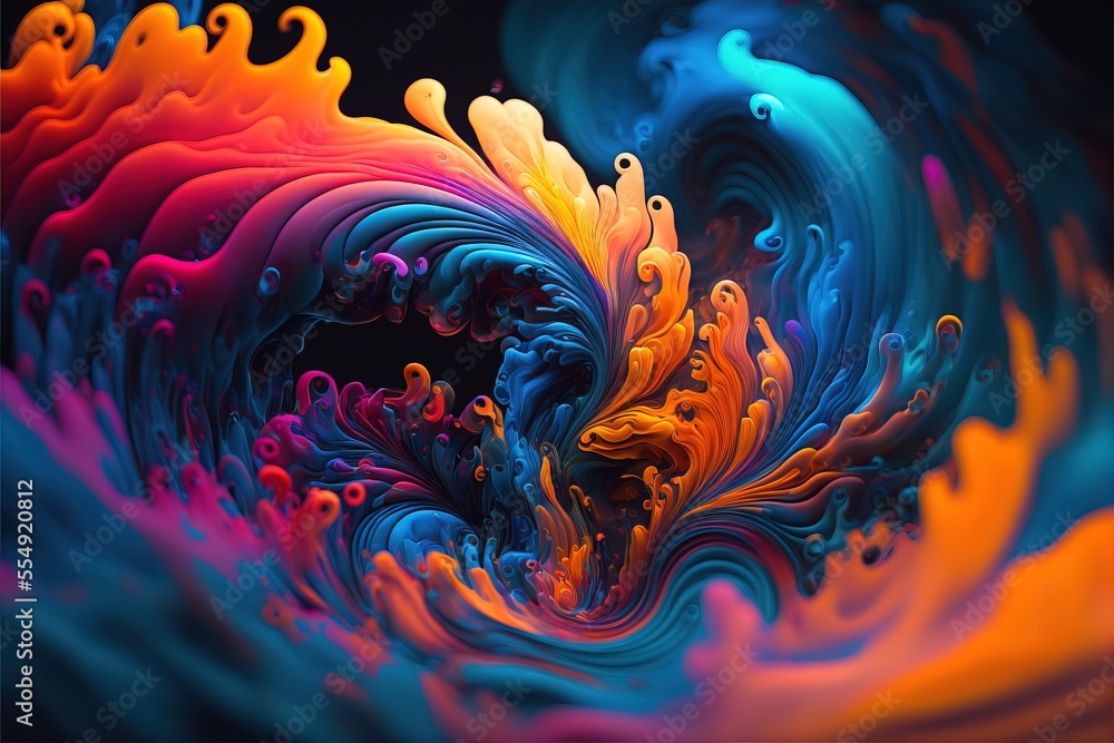 Poster a colorful abstract painting with a black background and a black background with a blue. generative 