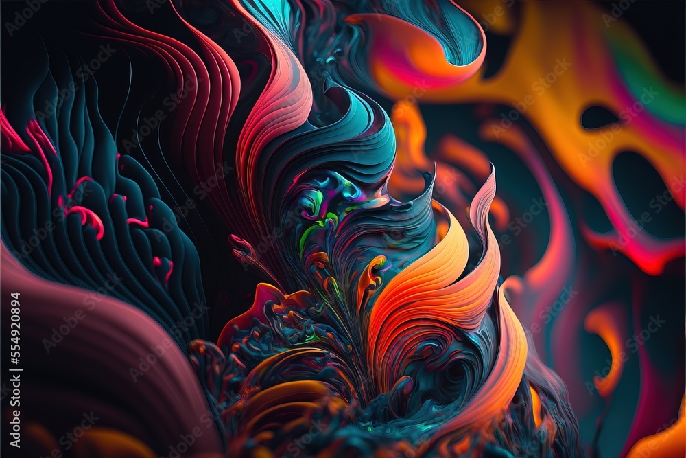 Aufkleber a colorful abstract painting with a black background and a black background with a red. generative a