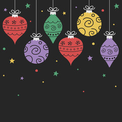 Hand drawn Christmas balls. Design of a background. Vector illustration