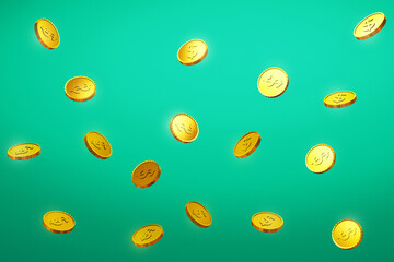 Golden coin concept 3d illustration on green background
