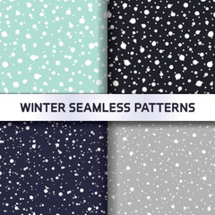 Set of snowfall seamless pattern. Winter holidays with falling snow repeat design. CMYK color mode ready to print.