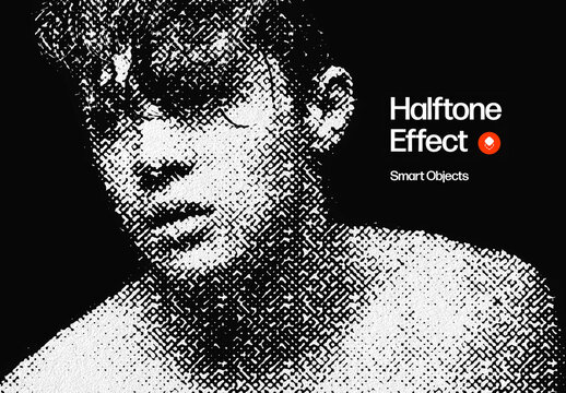Bitmap Halftone Photo Effect Mockup