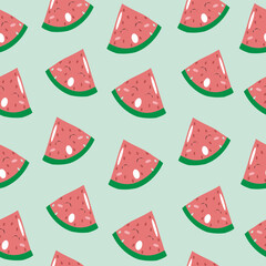 Cute seamless pattern with cartoon fruit - watermelon. Vector illustration for cards, posters, flyers, webs and other use.
