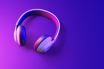 Fototapeta na wymiar White headphones 3d illustration background