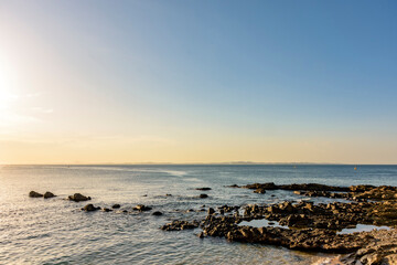 Sunset in the calm waters of All Saints Bay in the city of Salvador in Bahia