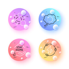 Green electricity, Stay home and Recovery data minimal line icons. 3d spheres or balls buttons. Integrity icons. For web, application, printing. Vector