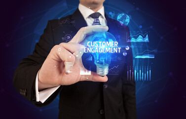 Businessman holding a light bulb, new business concept