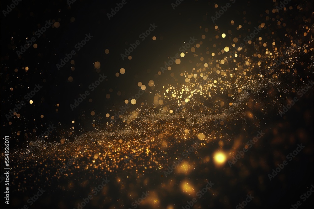Wall mural blurred gold defocused lights and glitter abstract generative ai background with copy space for cele