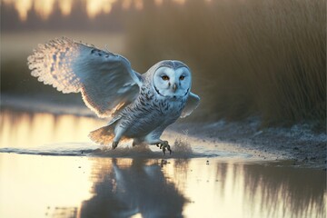 Owl Generative AI wildlife shot with copy space