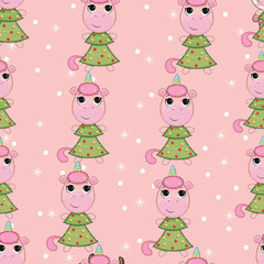 Cute Christmas seamless pattern with  unicorn