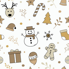 Christmas pattern with hand drawn decorations. Vector