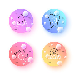 Human rating, Cloud computing and Water splash minimal line icons. 3d spheres or balls buttons. Dental insurance icons. For web, application, printing. Best employee, Search data, Aqua drop. Vector