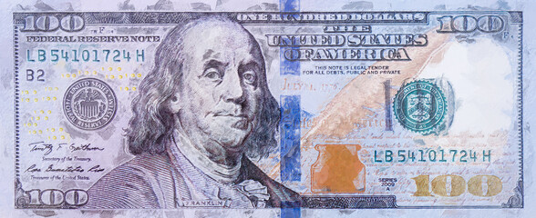 Obraz na płótnie Canvas Painting of Portrait of Benjamin Franklin from one hundred dollars bill