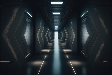 Neon futuristic sci fi corridor Generative AI