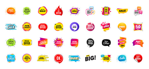 Discount offer tag banners. Price deal sale stickers. Black friday special offer tags. Sale bubble coupon. Promotion discount banner templates design. Promo offer sticker. Flash deal badges. Vector