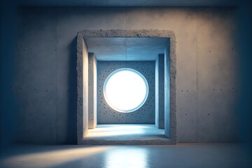 Empty Concrete Room With circular window Shining Light Generative AI