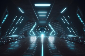 Sci-fi futuristic alien spaceship interior with neon lights generative ai