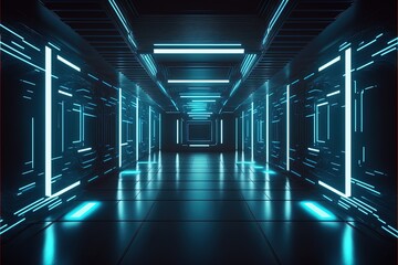 Fototapeta na wymiar sci-fi room in neon Generative AI