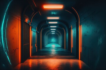 Neon Glowing sci-fi tunnel Generative AI
