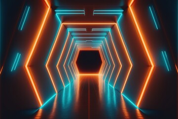 Neon Glowing sci-fi tunnel Generative AI