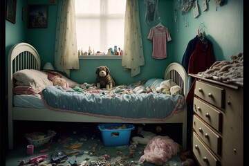 untidy clumsy crowded kids room generative ai, generative, ai