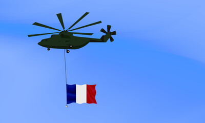 Helicopter flies with the flag of France, the flag of France in the sky. National holiday. vector illustration eps10