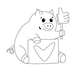 Outline of piggy banks with permission signs. Concept of positive financial decisions. Vector illustration on a white background