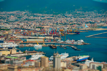 Fototapeta na wymiar Naples seaport with ships and moorings.