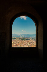 View of Naples from the window of the castle of Sant Elmo.