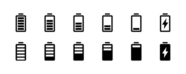 Full set of battery level indicators icon vector design charge phone power capacity symbol