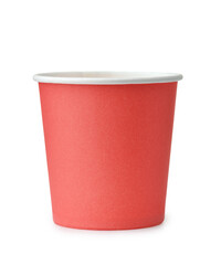 Front view of red disposable paper coffee cup