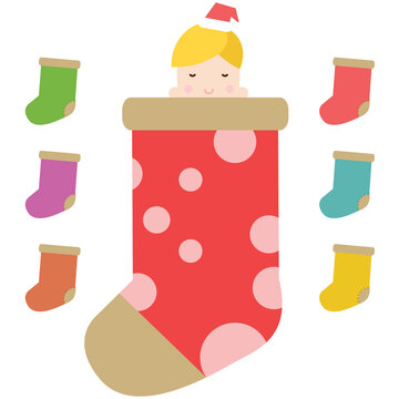 A girl and socks waiting for a Christmas present
