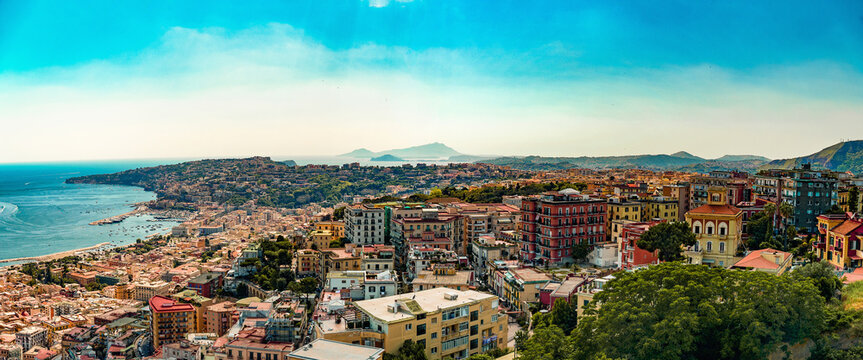Chiaia and Posillipo neighbourhoods on the seafront in Naples, Italy.